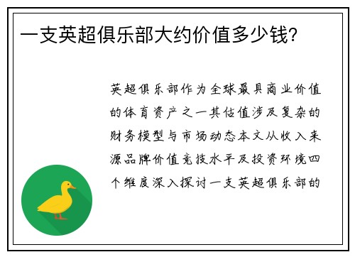 一支英超俱乐部大约价值多少钱？